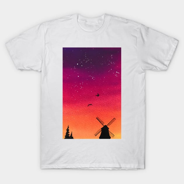 Windmill sunset T-Shirt by RosanneCreates